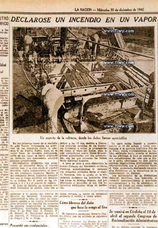 The Argentine press used to inform about mysterious fires on Spanish and Portuguese ships. On the photo – publication from the newspaper "La Nacion" (20.12.42). The Argentine press used to inform about mysterious fires on Spanish and Portuguese ships. On the photo – publication from the newspaper "La Nacion" (20.12.42).