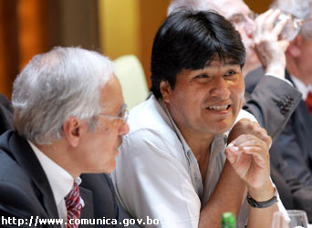 Evo Morales en Viena (Foto desde http://www.comunica.gov.bo)