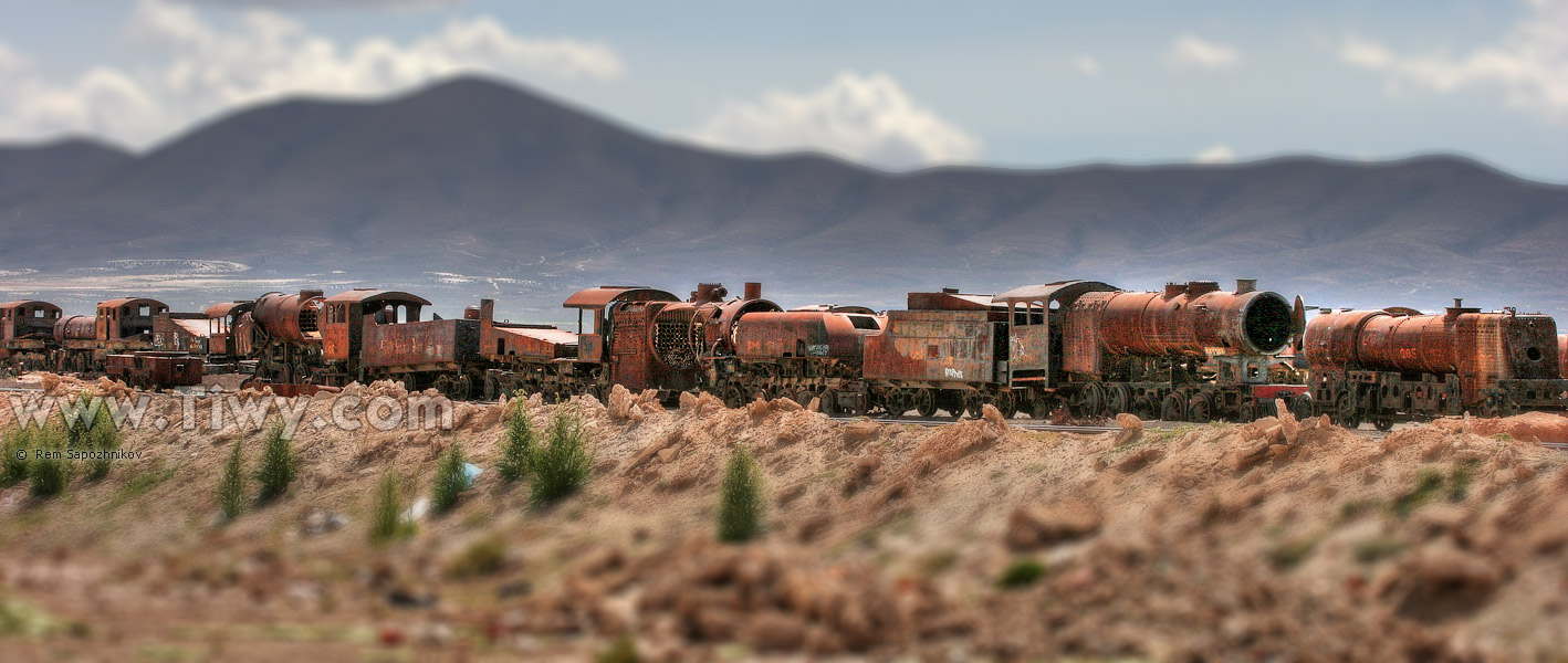 Cemetery of steam engines near Uyuni, Bolivia
