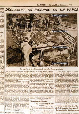 The Argentine press used to inform about mysterious fires on Spanish and Portuguese ships. On the photo – publication from the newspaper &quot;La Nacion&quot; (20.12.42). 