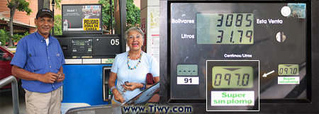 The owner of the vehicle has paid 3,085 bolivares for 31,79 litres of gasoline. "1 Euro!" - she said with laughter. The owner of the vehicle has paid 3,085 bolivares for 31,79 litres of gasoline. "1 Euro!" - she said with laughter.