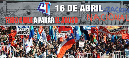 Sindicatos chilenos convocan paro para el 16 de abril y anuncian largo proceso de movilizaci&#243;n