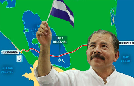 Даниэль Ортега на фоне Никарагуанского канала
