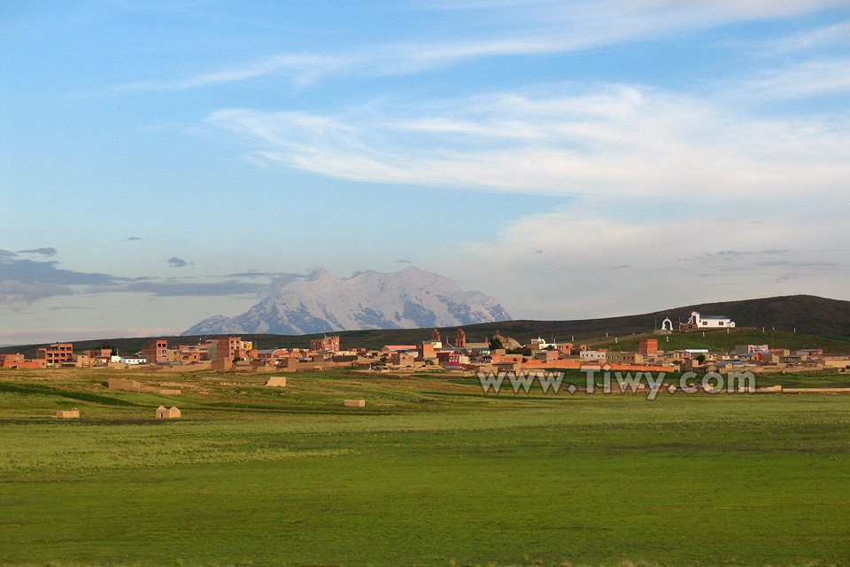 Laja con el Illimani en el fondo