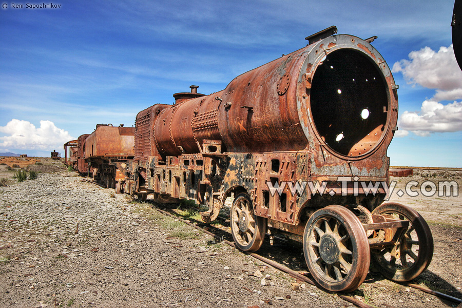 Cemetery of steam engines near Uyuni, Bolivia