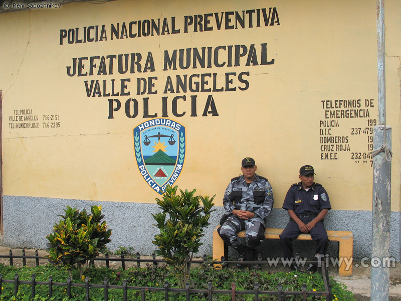 Police station with an arm of the law on duty