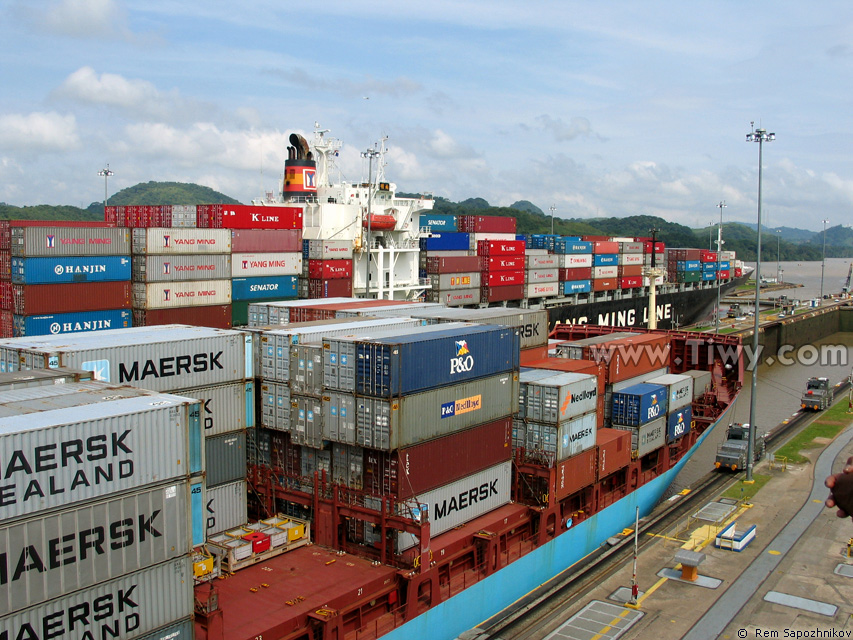 Ship with cargo in  Miraflores Lock