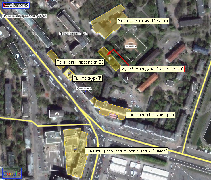Map with tips, how to find the bunker of Lasch in Kaliningrad