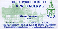 Tarjeta del Hotel Parque Turistico Apartaderos